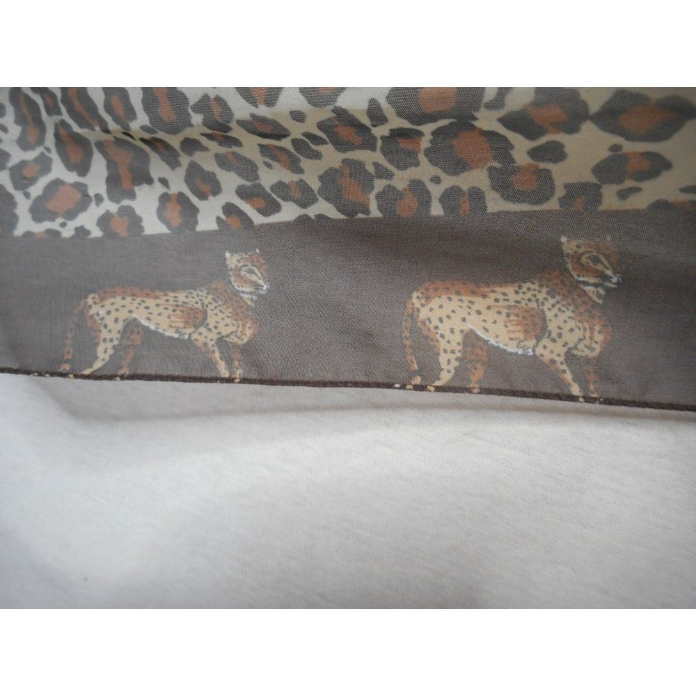 Leopard Print Big Cat Rectangle Scarf Sheer Browns / Cream / Black - Picture 2 of 3